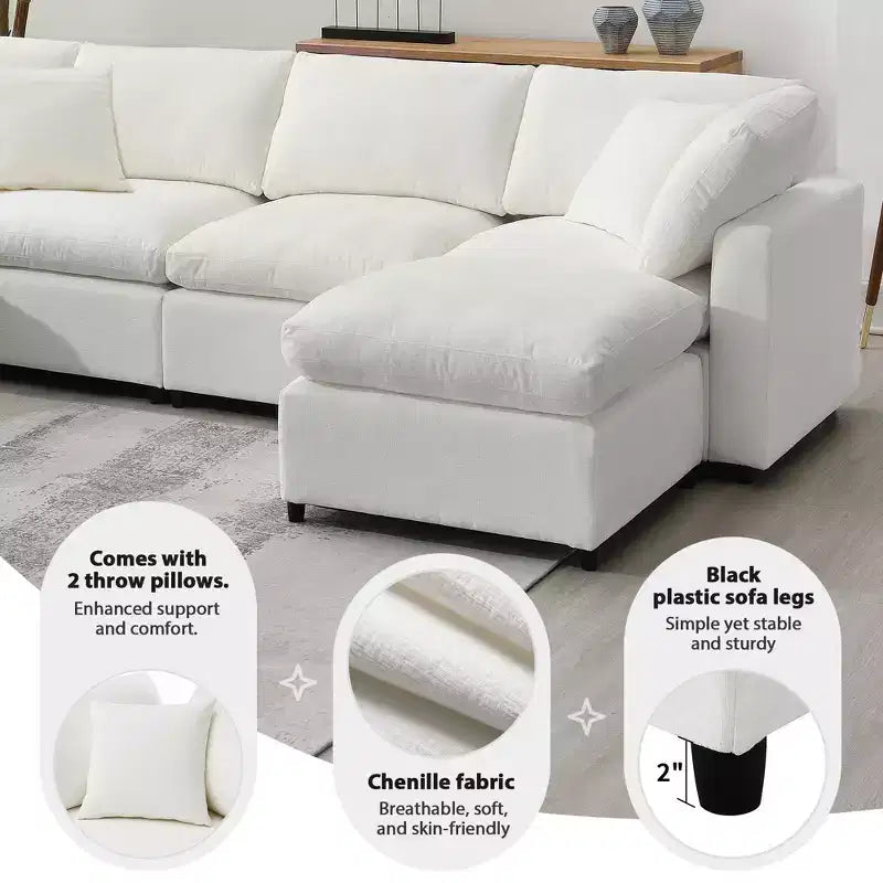 6-Piece Modular Chenille Cloud Sofa Bed with Ottoman
