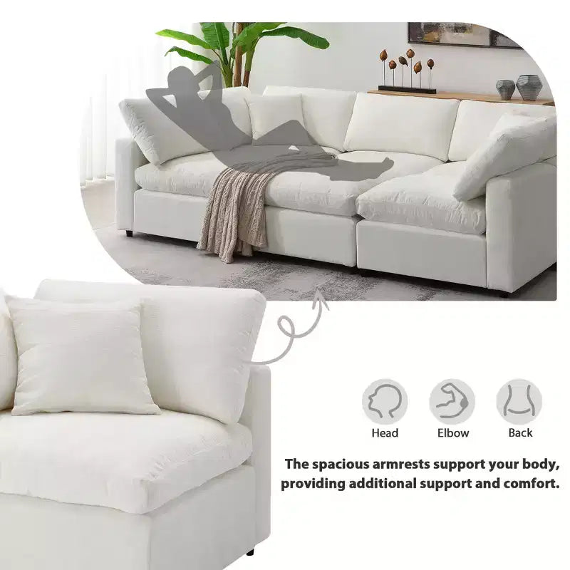 6-Piece Modular Chenille Cloud Sofa Bed with Ottoman