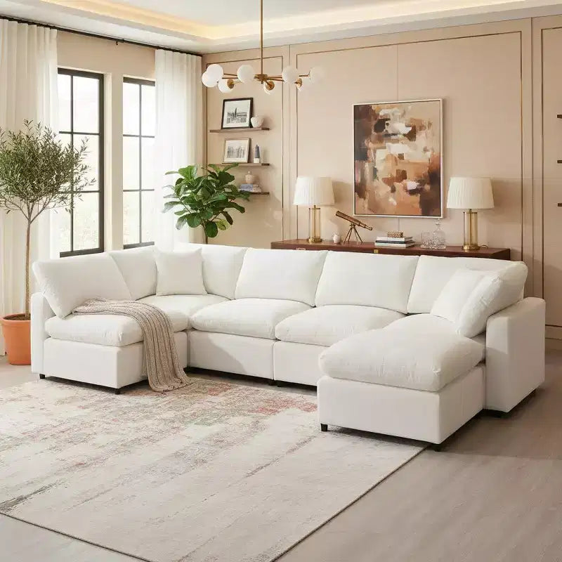  6-Piece Modular Chenille Cloud Sofa Bed with Ottoman