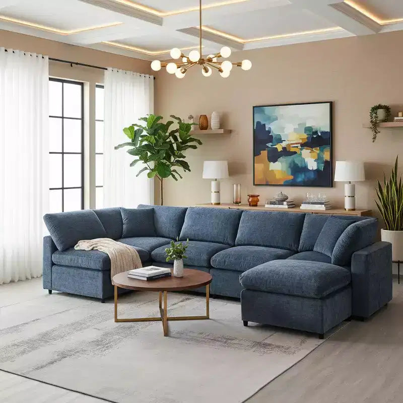 6-Piece Modular Chenille Cloud Sofa Bed with Ottoman