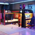  Twin Size L-Shaped Bunk Bed with Twin Size Gaming Loft Bed Frame, Built-in Desk, Shelves - Black & Red