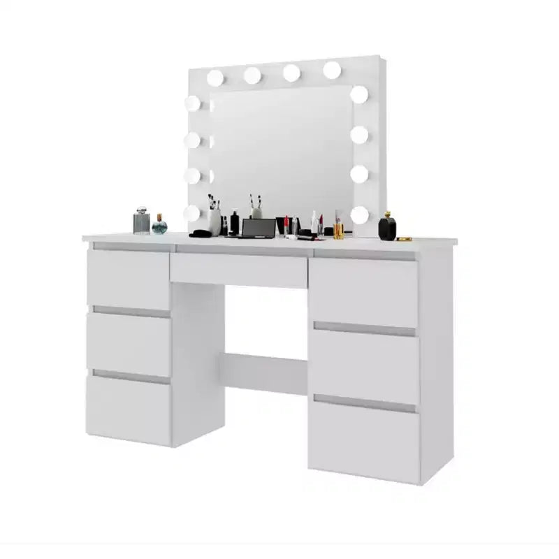 Vanity Desk with Mirror and Lights, 3 Color Lighting Modes, Makeup Vanity Table with 4 Storage Drawers, Makeup Table for Bedroom