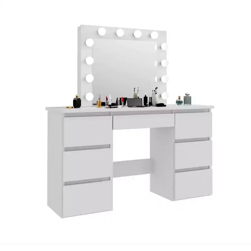 Vanity Desk with Mirror and Lights, 3 Color Lighting Modes, Makeup Vanity Table with 4 Storage Drawers, Makeup Table for Bedroom
