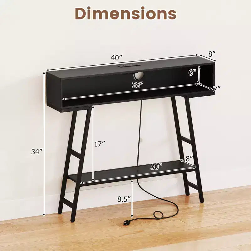 40'' Console Table w/ Power Strip 3-Tier Entryway Table w/ RGB LED Lights Black