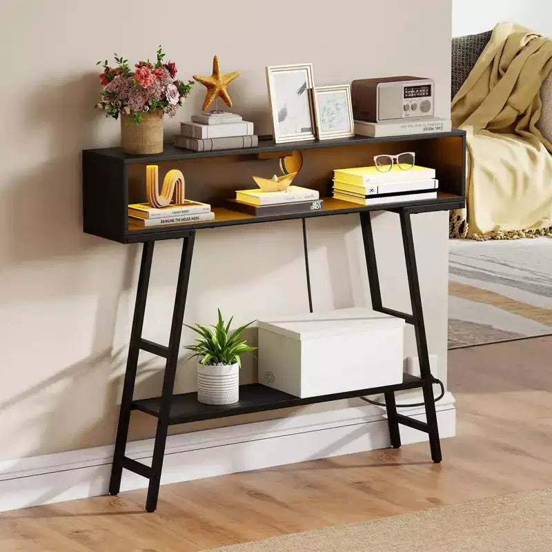 40'' Console Table w/ Power Strip 3-Tier Entryway Table w/ RGB LED Lights Black