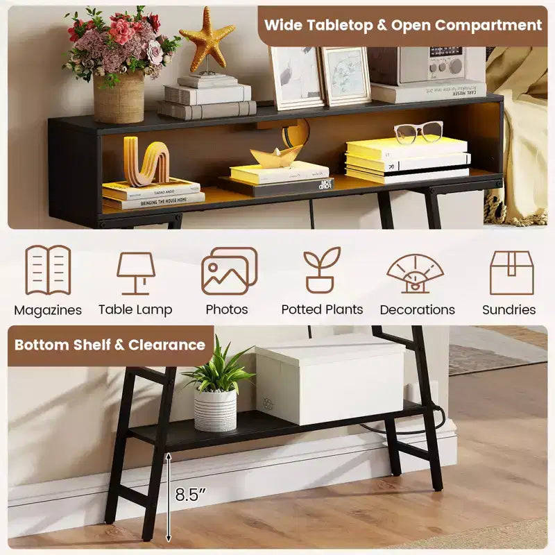 40'' Console Table w/ Power Strip 3-Tier Entryway Table w/ RGB LED Lights Black