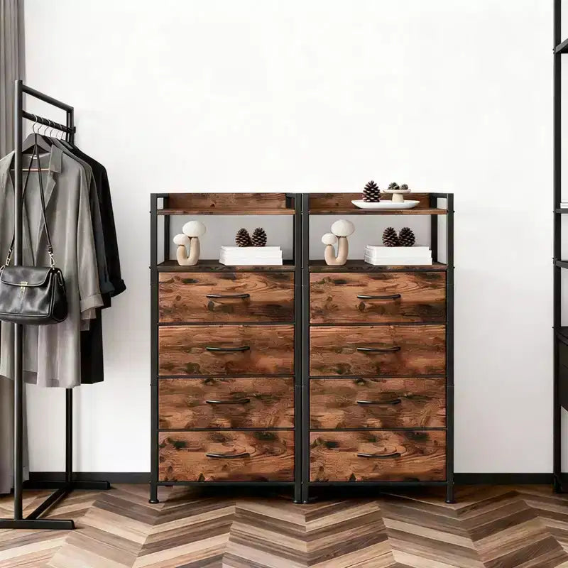 4-Drawer Fabric Storage Cabinet with Open Shelf (41x29x83.5cm) Versatile Chest for Bedroom, Kids' Room, Dorm, Living Room & Entryway