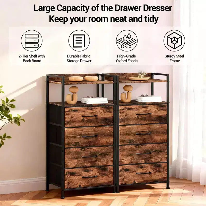 4-Drawer Fabric Storage Cabinet with Open Shelf (41x29x83.5cm) Versatile Chest for Bedroom, Kids' Room, Dorm, Living Room & Entryway
