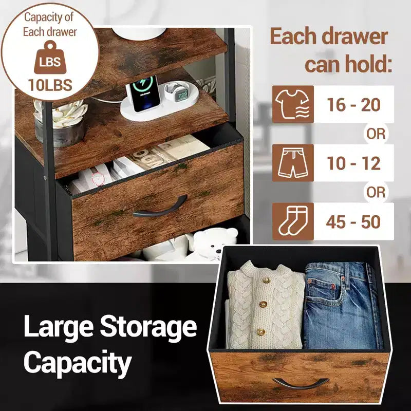 4-Drawer Fabric Storage Cabinet with Open Shelf (41x29x83.5cm) Versatile Chest for Bedroom, Kids' Room, Dorm, Living Room & Entryway