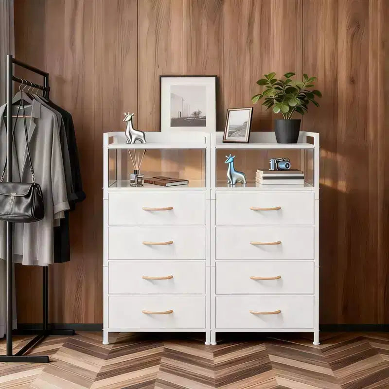 4-Drawer Fabric Storage Cabinet with Open Shelf (41x29x83.5cm) Versatile Chest for Bedroom, Kids' Room, Dorm, Living Room & Entryway