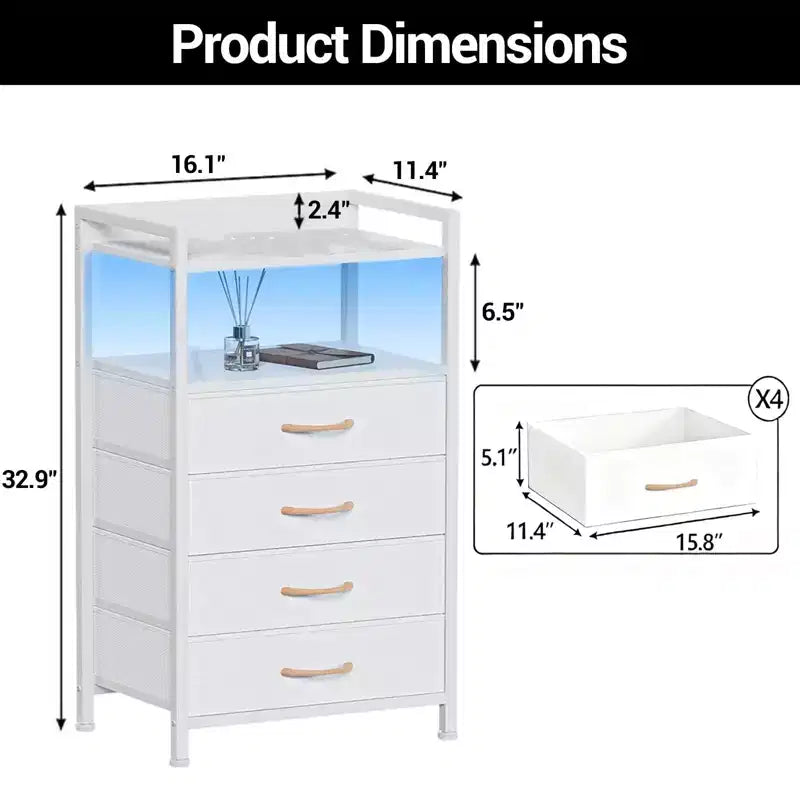 4-Drawer Fabric Storage Cabinet with Open Shelf (41x29x83.5cm) Versatile Chest for Bedroom, Kids' Room, Dorm, Living Room & Entryway