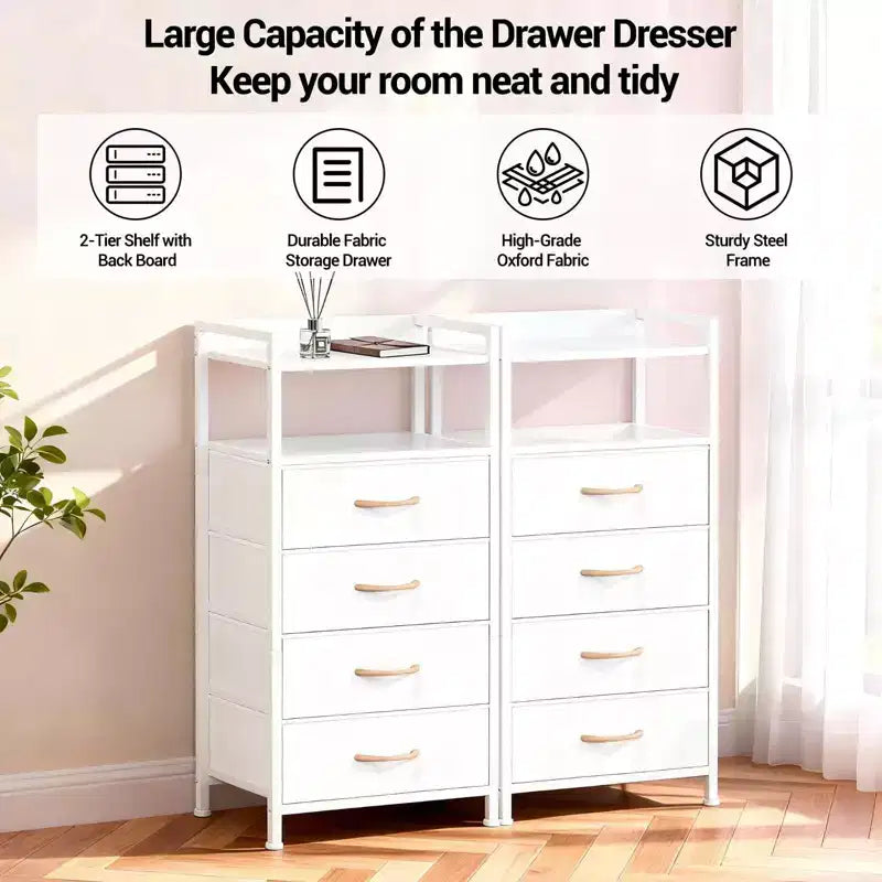 4-Drawer Fabric Storage Cabinet with Open Shelf (41x29x83.5cm) Versatile Chest for Bedroom, Kids' Room, Dorm, Living Room & Entryway