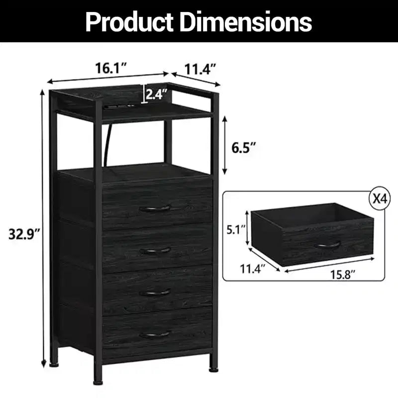 4-Drawer Fabric Storage Cabinet with Open Shelf (41x29x83.5cm) Versatile Chest for Bedroom, Kids' Room, Dorm, Living Room & Entryway