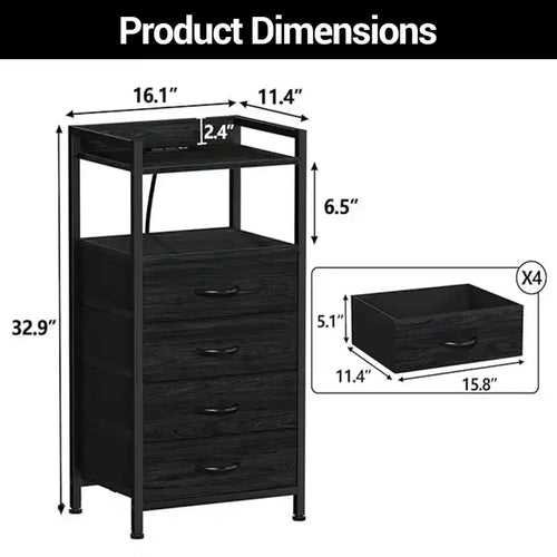 Cassettiera in tessuto a 4 cassetti con ripiano aperto (41x29x83,5cm) Cassettiera versatile per camera da letto, cameretta dei bambini, dormitorio, soggiorno e ingresso