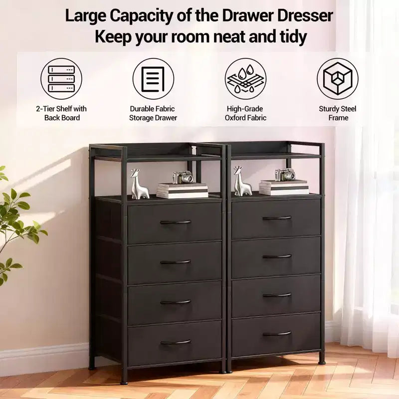 4-Drawer Fabric Storage Cabinet with Open Shelf (41x29x83.5cm) Versatile Chest for Bedroom, Kids' Room, Dorm, Living Room & Entryway