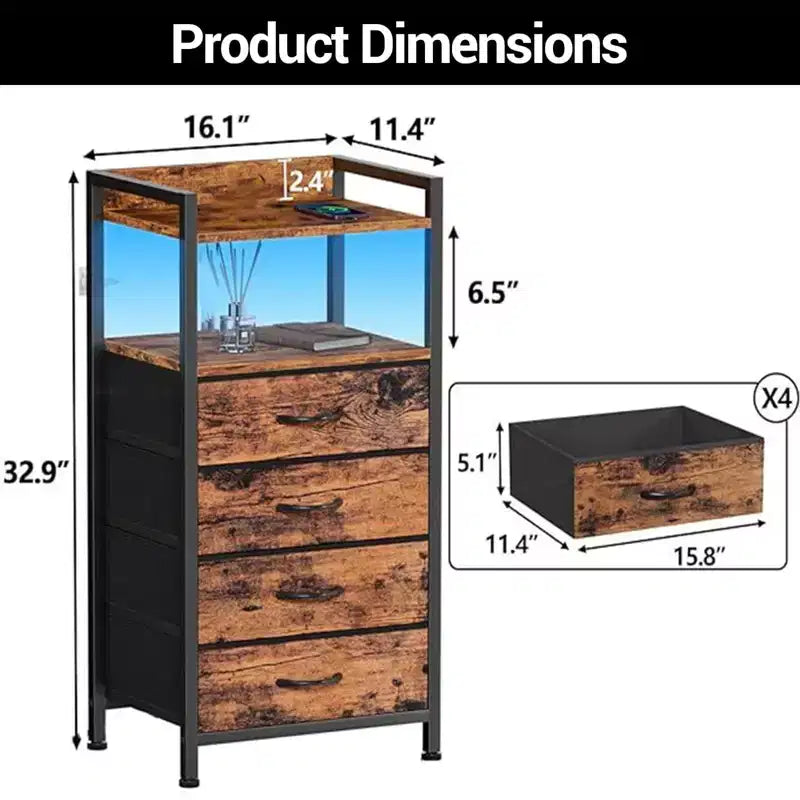 4-Drawer Fabric Storage Cabinet with Open Shelf (41x29x83.5cm) Versatile Chest for Bedroom, Kids' Room, Dorm, Living Room & Entryway