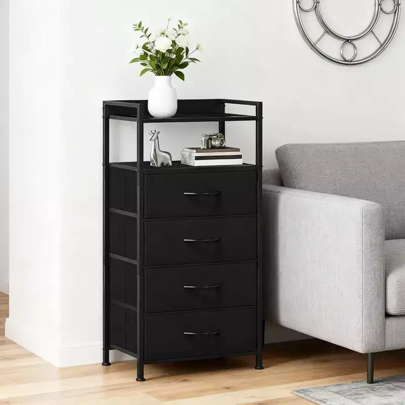 4-Drawer Fabric Storage Cabinet with Open Shelf (41x29x83.5cm)  Versatile Chest for Bedroom, Kids' Room, Dorm, Living Room & Entryway