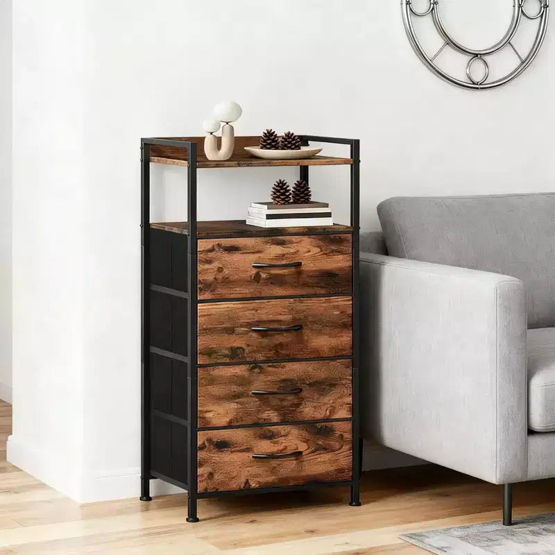 4-Drawer Fabric Storage Cabinet with Open Shelf (41x29x83.5cm) Versatile Chest for Bedroom, Kids' Room, Dorm, Living Room & Entryway