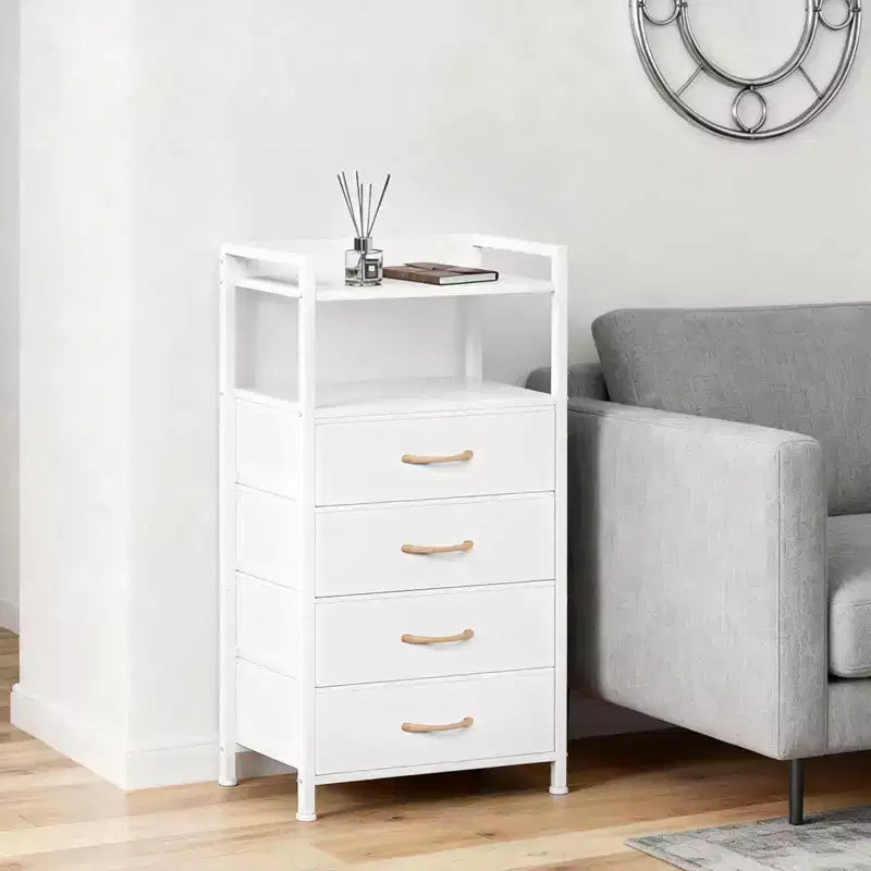 4-Drawer Fabric Storage Cabinet with Open Shelf (41x29x83.5cm) Versatile Chest for Bedroom, Kids' Room, Dorm, Living Room & Entryway