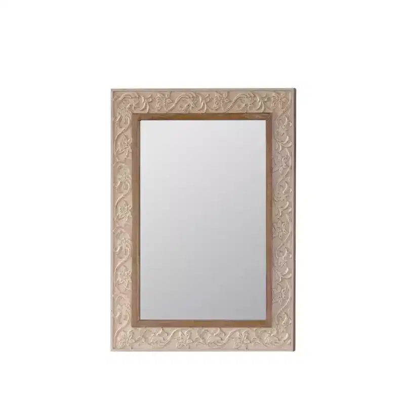 38 x 30 Vintage Rectangular Decorative Wall Mirror with Carved Pattern Frame, Wall-Mounted Mirror for Living Room or Entryway Dcor-