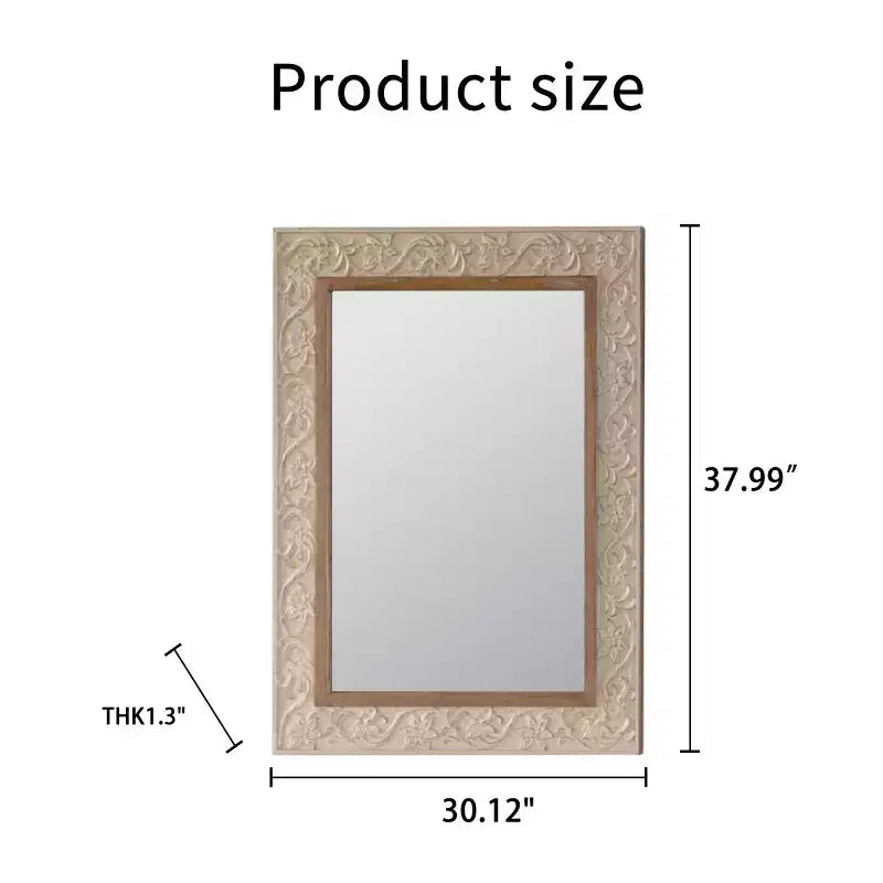 38 x 30 Vintage Rectangular Decorative Wall Mirror with Carved Pattern Frame, Wall-Mounted Mirror for Living Room or Entryway Dcor-