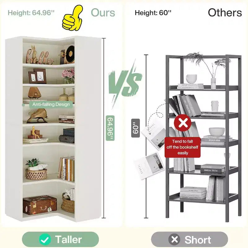Corner Bookshelf, 9-Tier L-Shaped Corner Bookcase for Living Room, Home Office, Bedroom