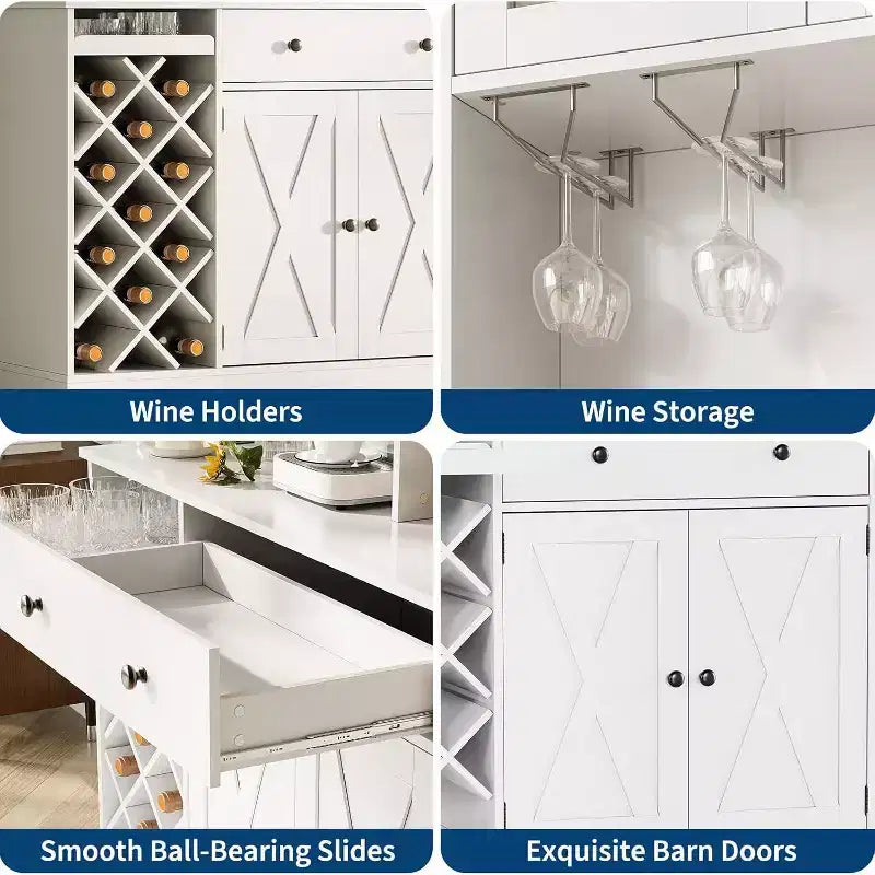 Coffee Bar Cabinet with Exquisite Barn Doors, Sideboard Buffet Cabinet with Wine Bottle Rack, Storage Cabinet for Kitchen,Dining Room