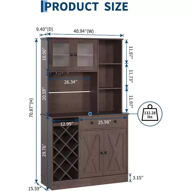 Coffee Bar Cabinet with Exquisite Barn Doors, Sideboard Buffet Cabinet with Wine Bottle Rack, Storage Cabinet for Kitchen,Dining Room