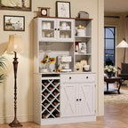 Mobile bar da caffè con raffinate ante scorrevoli in stile fienile, credenza buffet con portabottiglie, mobile contenitore per cucina, sala da pranzo