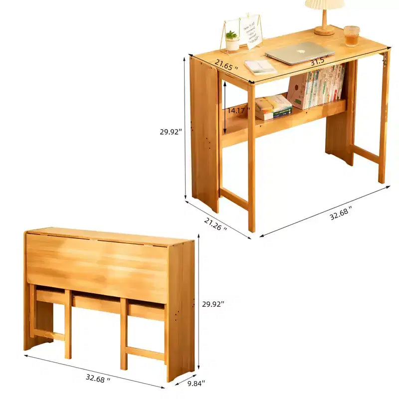 Folding Desk Space Saving Computer Table End Table for Small Spaces Home Office Bedroom Dorm Natural, Brown, 32.68*21.26*29.92