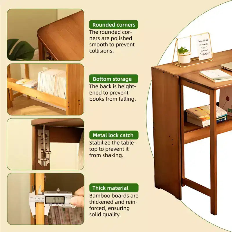 Folding Desk Space Saving Computer Table End Table for Small Spaces Home Office Bedroom Dorm Natural, Brown, 32.68*21.26*29.92