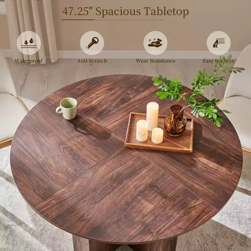 47 Round Dining Table for 4-6, Modern Kitchen Table with Sturdy Cross Base, Circle Dining Room Furniture for Kitchen Living Room