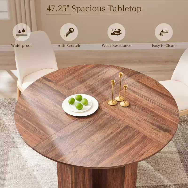 47 Round Dining Table for 4-6, Modern Kitchen Table with Sturdy Cross Base, Circle Dining Room Furniture for Kitchen Living Room