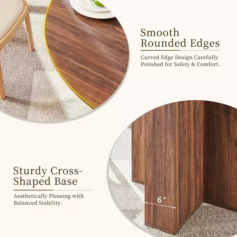 47 Round Dining Table for 4-6, Modern Kitchen Table with Sturdy Cross Base, Circle Dining Room Furniture for Kitchen Living Room