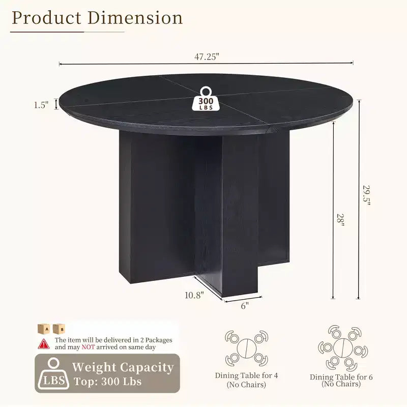 47 Round Dining Table for 4-6, Modern Kitchen Table with Sturdy Cross Base, Circle Dining Room Furniture for Kitchen Living Room