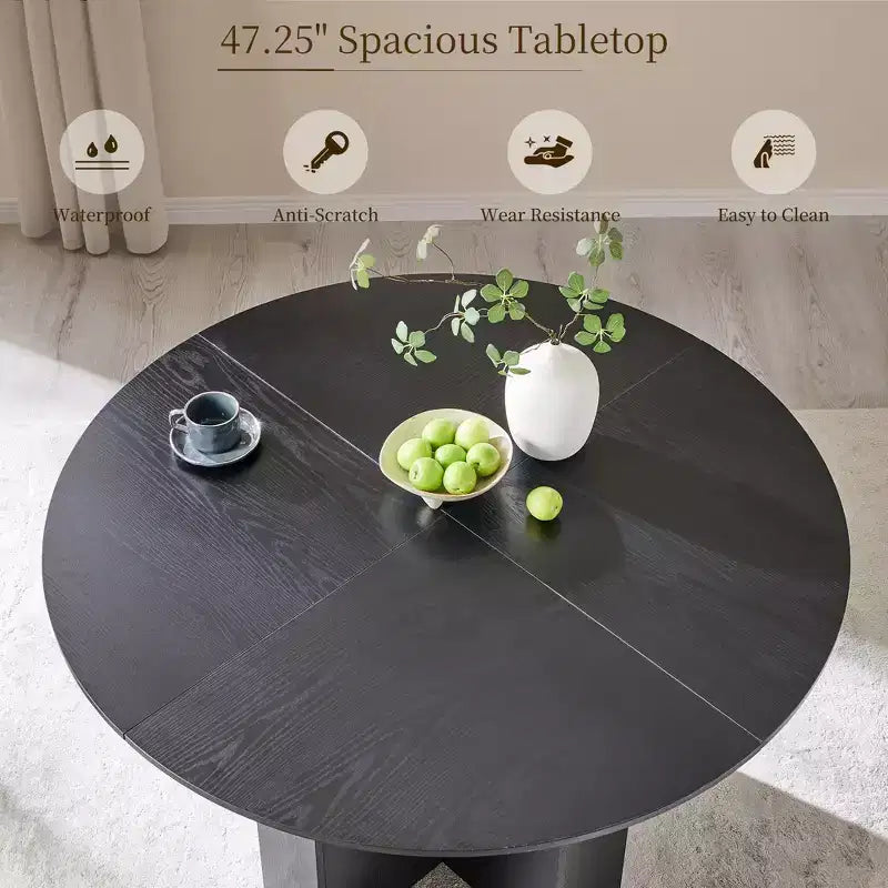 47 Round Dining Table for 4-6, Modern Kitchen Table with Sturdy Cross Base, Circle Dining Room Furniture for Kitchen Living Room