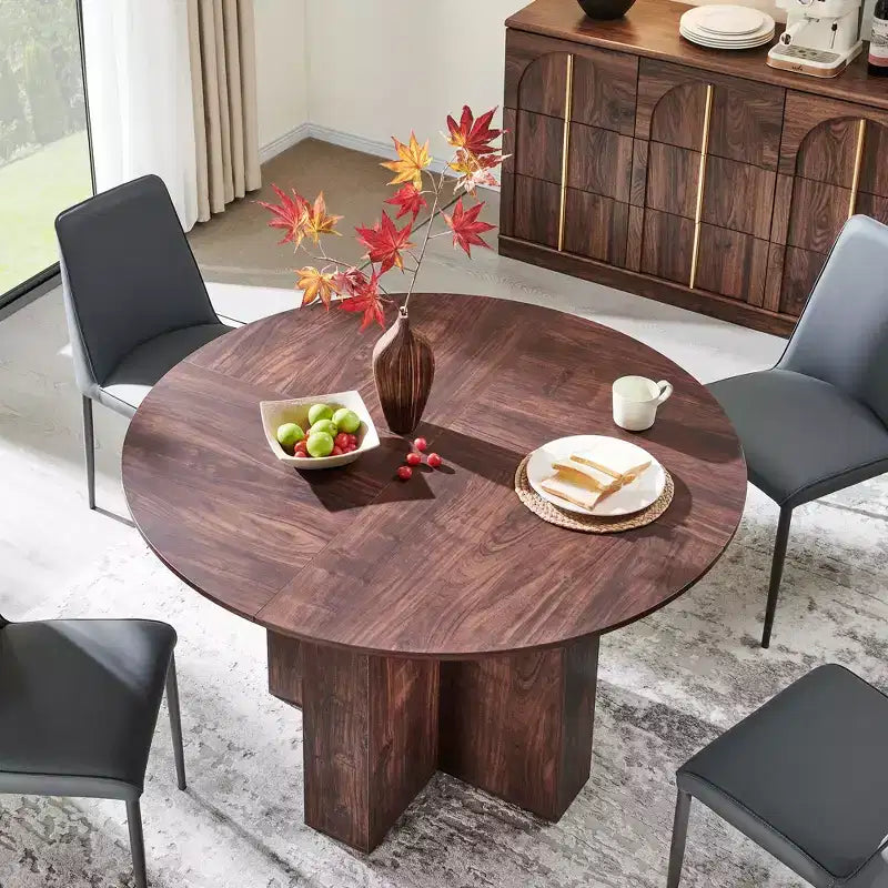 47 Round Dining Table for 4-6, Modern Kitchen Table with Sturdy Cross Base, Circle Dining Room Furniture for Kitchen Living Room