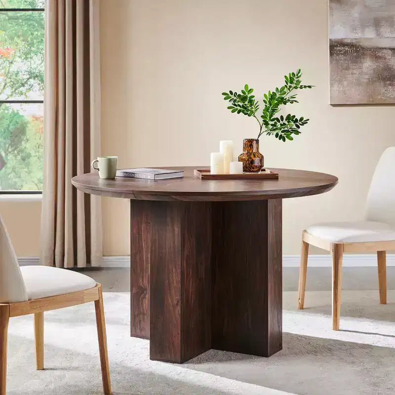 47 Round Dining Table for 4-6, Modern Kitchen Table with Sturdy Cross Base, Circle Dining Room Furniture for Kitchen Living Room
