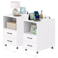  2PCS End Table w/Built-in Charging Station USB Ports Outlets 2 Drawers 3 Shelves White