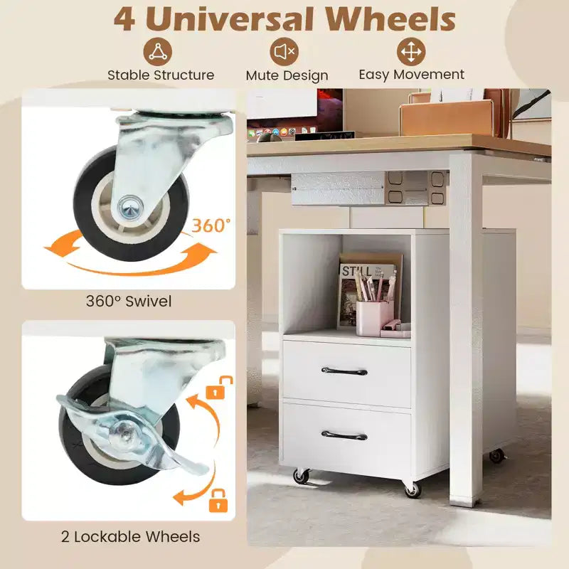 2PCS End Table w/Built-in Charging Station USB Ports Outlets 2 Drawers 3 Shelves White