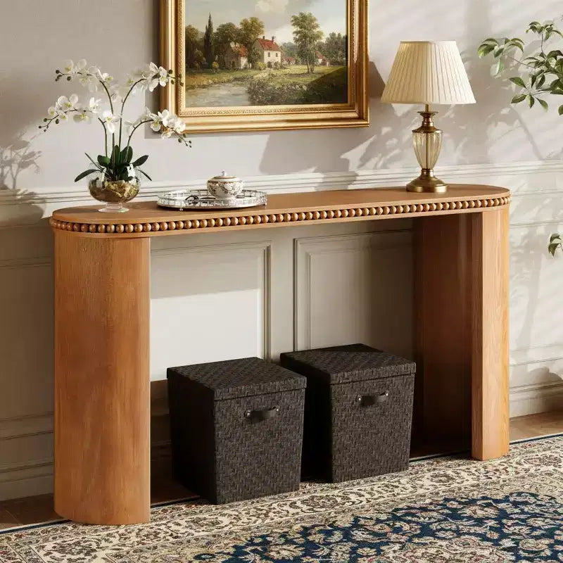 Vintage Beaded-Trim Console Table with Reversible Curved Legs