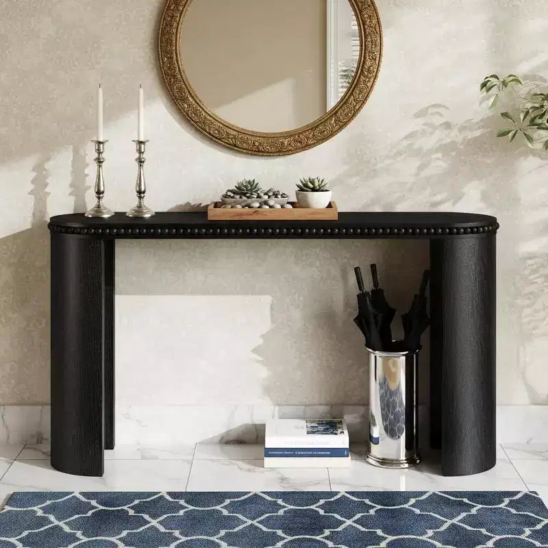 Vintage Beaded-Trim Console Table with Reversible Curved Legs