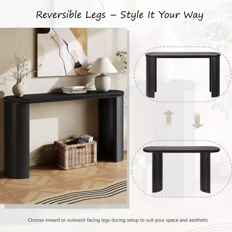 Vintage Beaded-Trim Console Table with Reversible Curved Legs