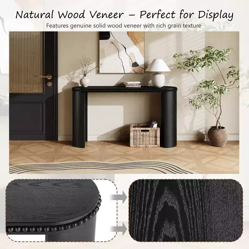 Vintage Beaded-Trim Console Table with Reversible Curved Legs