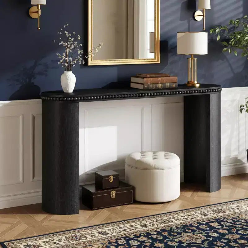  Vintage Beaded-Trim Console Table with Reversible Curved Legs