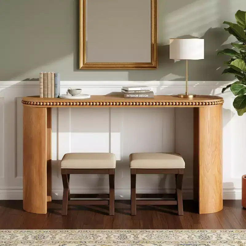Vintage Beaded-Trim Console Table with Reversible Curved Legs