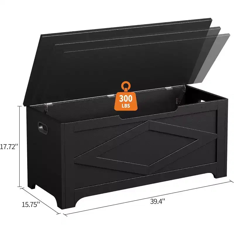 Storage Ottoman with Irregular Legs, MDF Material, 39.4, Rhombus Pattern, Black, for Living Room & Bedroom