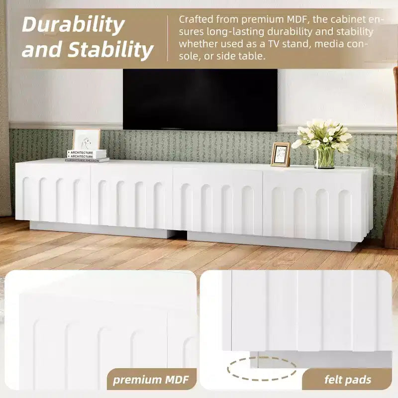 White Elegant TV Stand, Arched Design Media Console with 4 Drawers for 80 TVs