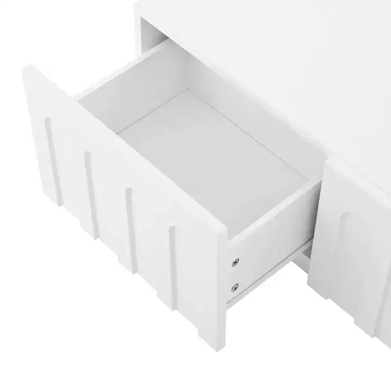 White Elegant TV Stand, Arched Design Media Console with 4 Drawers for 80 TVs
