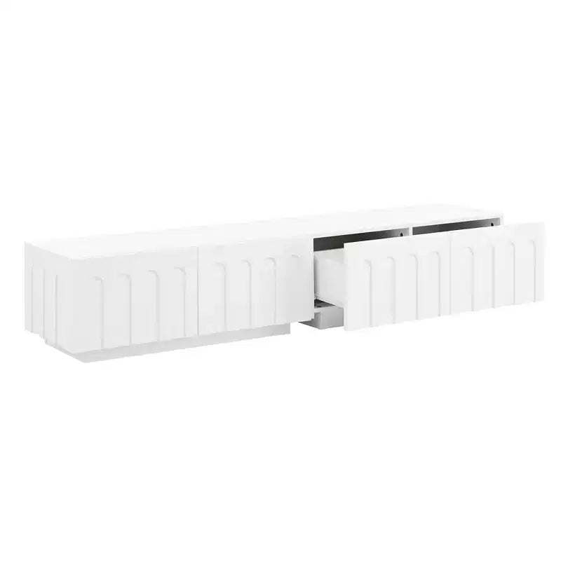 White Elegant TV Stand, Arched Design Media Console with 4 Drawers for 80 TVs